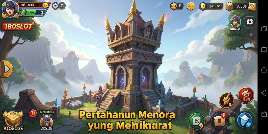 Tampilan gameplay menara pertahanan yang mendebarkan di 180SLOT.
