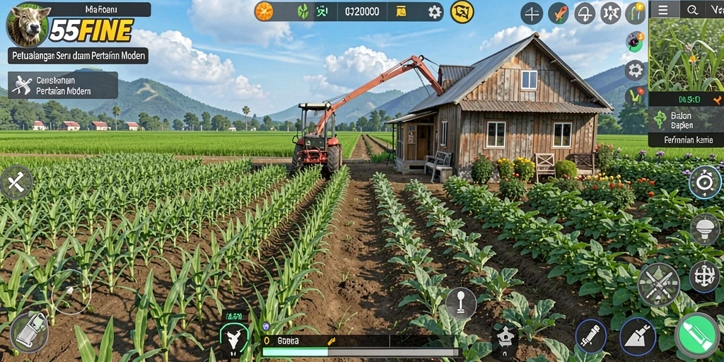 Screenshot utama 55FIVE menampilkan gameplay yang seru dan interaktif dalam pertanian.