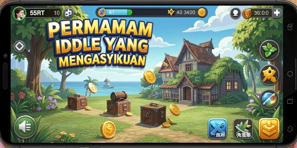 Tampilan gameplay Idle dari 55RT yang seru dan menarik.