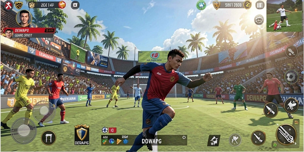 Tangkapan layar DEWAPG menampilkan aksi intens dalam pertandingan olahraga.