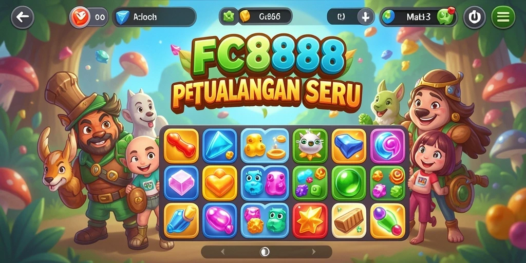 Screenshot gameplay FC888 dengan tantangan Match-3 yang seru.