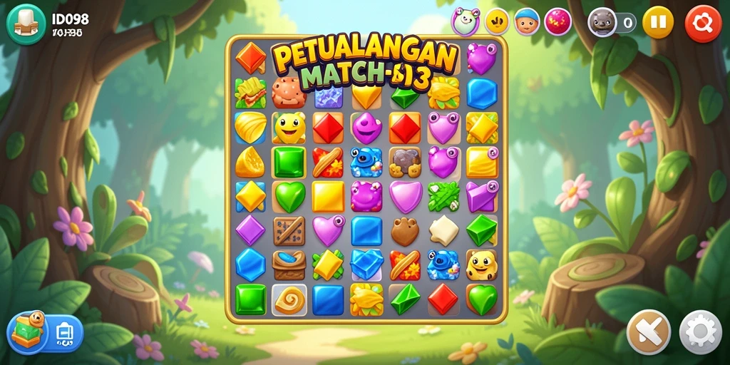 Tampilan gameplay seru di ID098 saat mencocokkan permata.