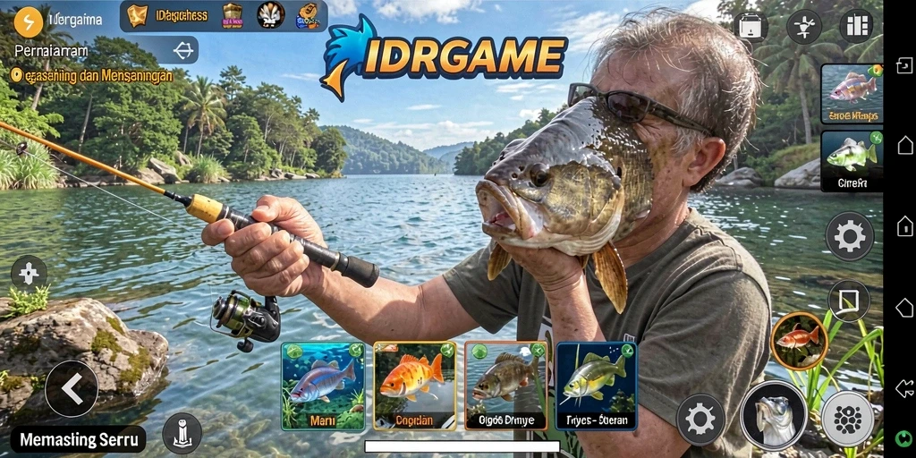 Tampilan gameplay IDRGAME yang menakjubkan saat memancing.