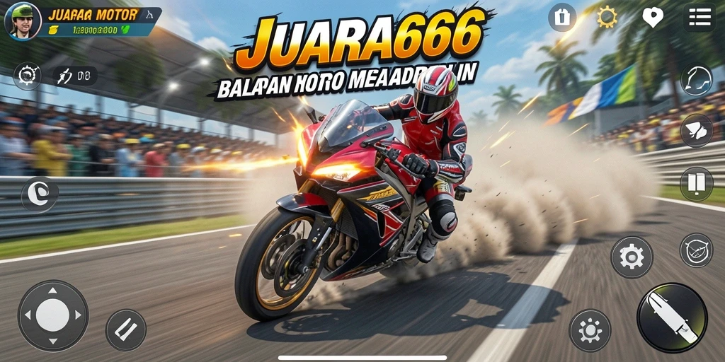 Gameplay seru di balapan motor JUARA666 yang menegangkan.