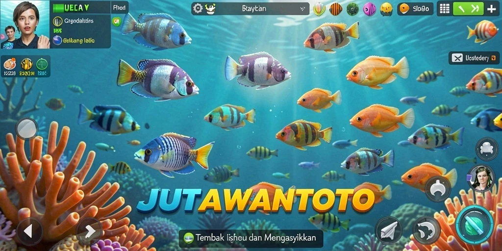 Gameplay seru JUTAWANTOTO saat menembak ikan di lautan.