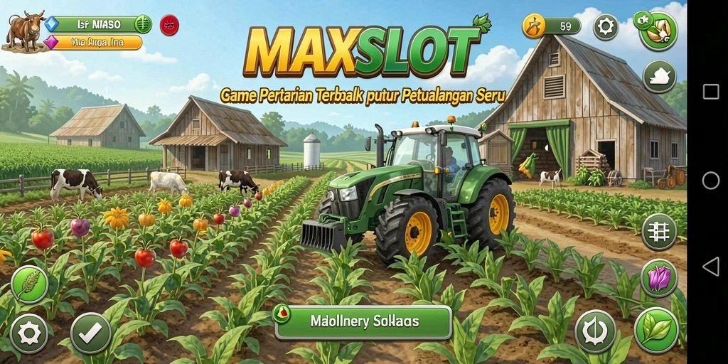 Gambar gameplay <strong>MAXSLOT</strong> yang menampilkan ladang penuh tanaman hijau.