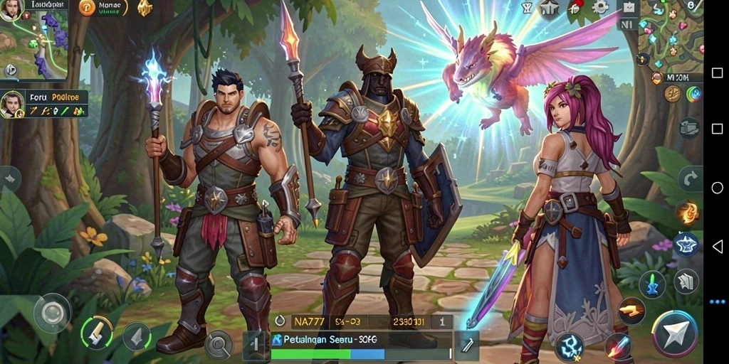 Tampilan gameplay seru dari MMORPG NA777 dengan berbagai aksi karakter.