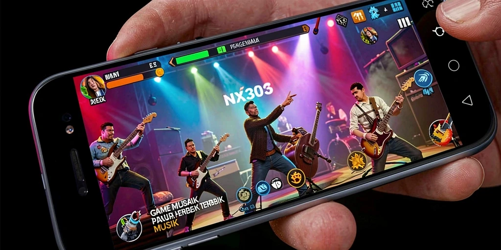 Tangkapan layar <strong>NX303</strong> menunjukkan permainan interaktif dengan musik.