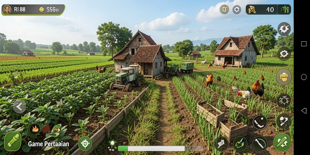 Tampilan gameplay RI188 yang menarik dan dinamis dalam bertani.