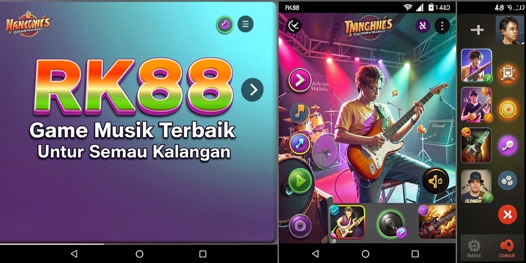 Screenshot menampilkan gameplay menarik dari RK88 dengan berbagai genre musik.