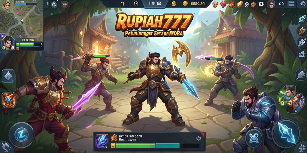 Tampilan gameplay seru RUPIAH777 dalam pertarungan MOBA.