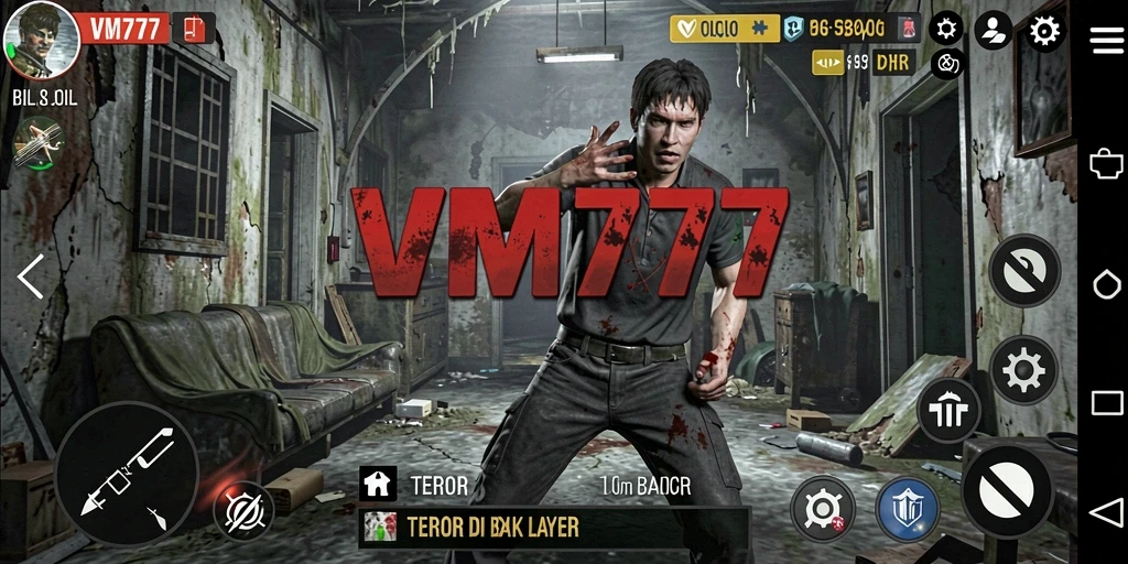 Screenshot gameplay VM777 dengan atmosfer seram yang mencekam.
